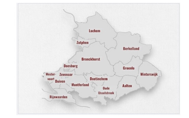 Kaart met onder andere de gemeenten van de Achterhoek en Liemers Kaart met onder andere de gemeenten van de Achterhoek en Liemers