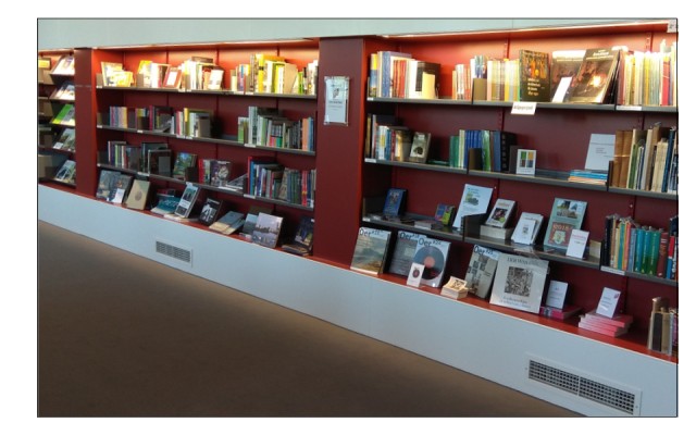 Foto van de kast met daarin de tweedehands- en nieuwe boeken in de studiezaal Foto van de kast met daarin de tweedehands- en nieuwe boeken in de studiezaal