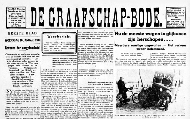 Voorblad uit de Graafschapbode van woensdag 10 januari 1940 Voorblad uit de Graafschapbode van woensdag 10 januari 1940